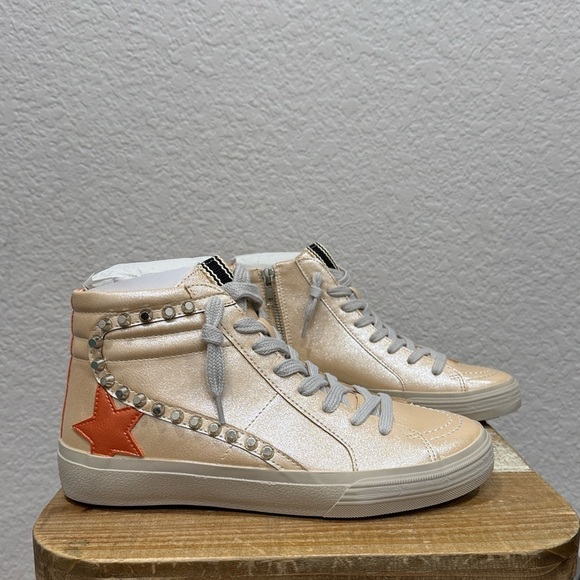 Shu Shop Riri Metallic Hi Top Sneakers Size 8 - Picture 2 of 7